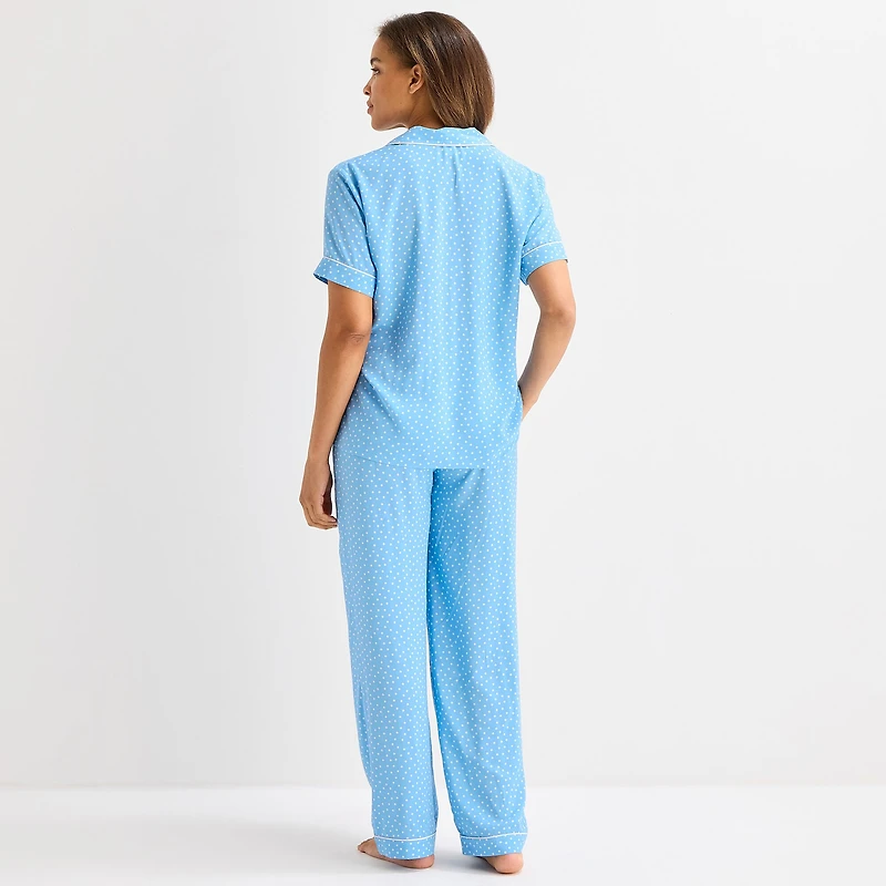 Liz Claiborne Cool and Calm Womens Short Sleeve 2-pc. Pajama Set