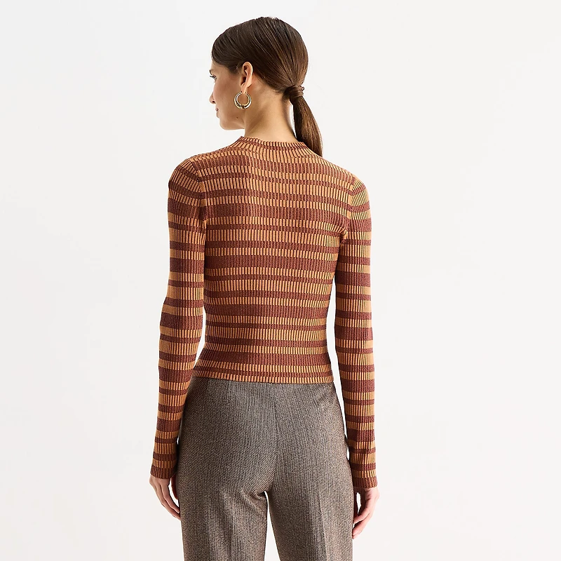Worthington Womens Mock Neck Long Sleeve Striped Pullover Sweater
