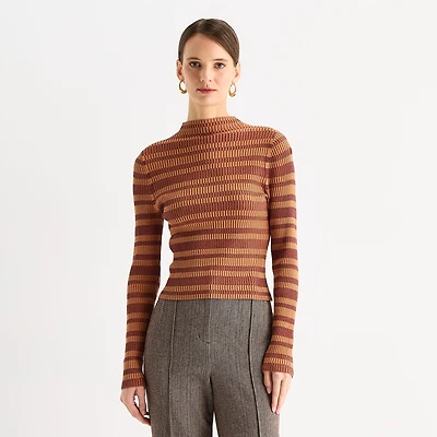 Worthington Womens Mock Neck Long Sleeve Striped Pullover Sweater