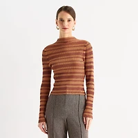 Worthington Womens Mock Neck Long Sleeve Striped Pullover Sweater