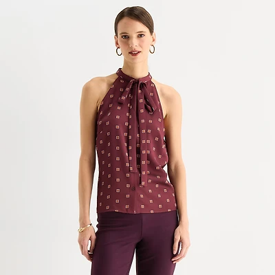 Worthington Womens Halter Neck Sleeveless Blouse