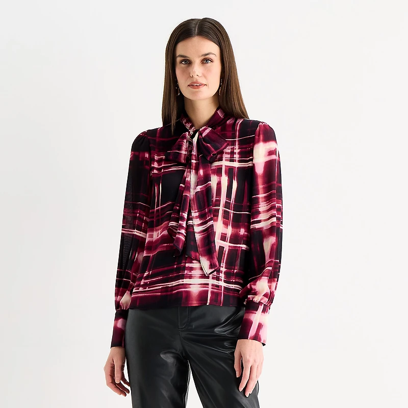 Worthington Womens V Neck Long Sleeve Blouse