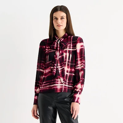 Worthington Womens V Neck Long Sleeve Blouse