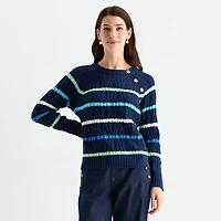 St. John's Bay Womens Crew Neck Long Sleeve Striped Cable Knit Pullover Sweater