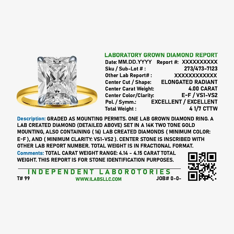 Bridal Addiction (E-F / Vs1-Vs2) Womens 4 1/7 Ct. T.W. Lab Grown White Diamond 14K Gold Rectangular Solitaire Engagement Ring