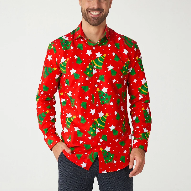 Suitmeister Christmas Mens Regular Fit Long Sleeve Dress Shirt