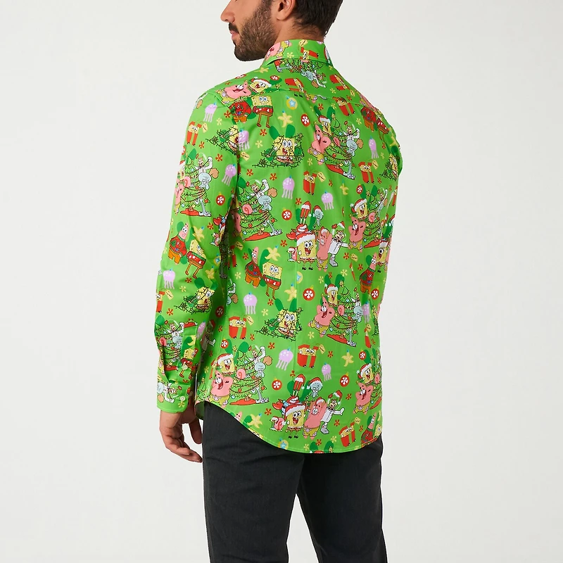 Opposuits Christmas Mens Regular Fit Spongebob Long Sleeve Dress Shirt
