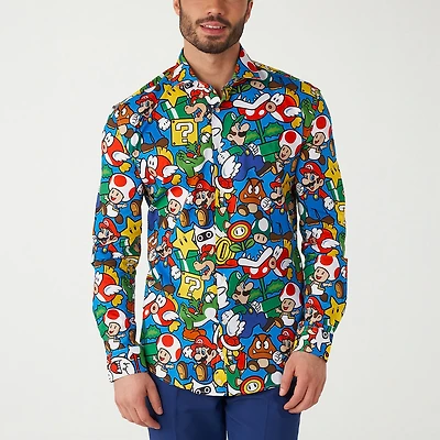 Opposuits Mens Regular Fit Super Mario Long Sleeve Dress Shirt