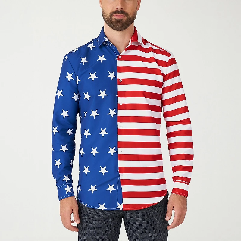 Suitmeister Usa Flag Mens Regular Fit Long Sleeve Dress Shirt