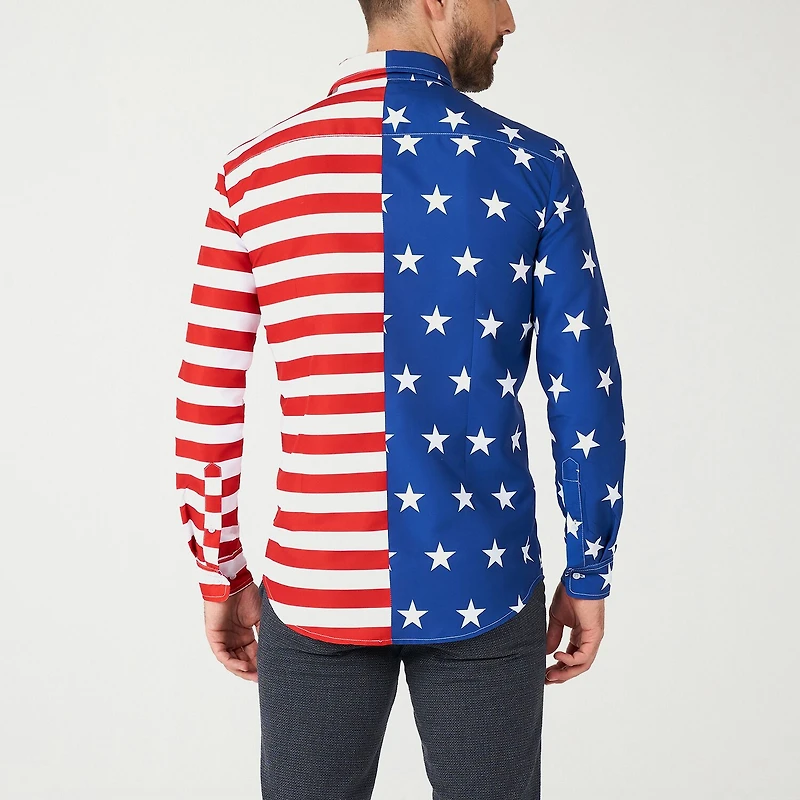 Suitmeister Usa Flag Mens Regular Fit Long Sleeve Dress Shirt