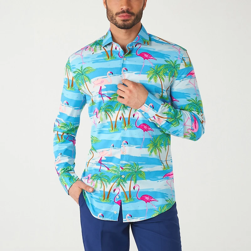 Opposuits Flamingo Mens Regular Fit Long Sleeve Dress Shirt