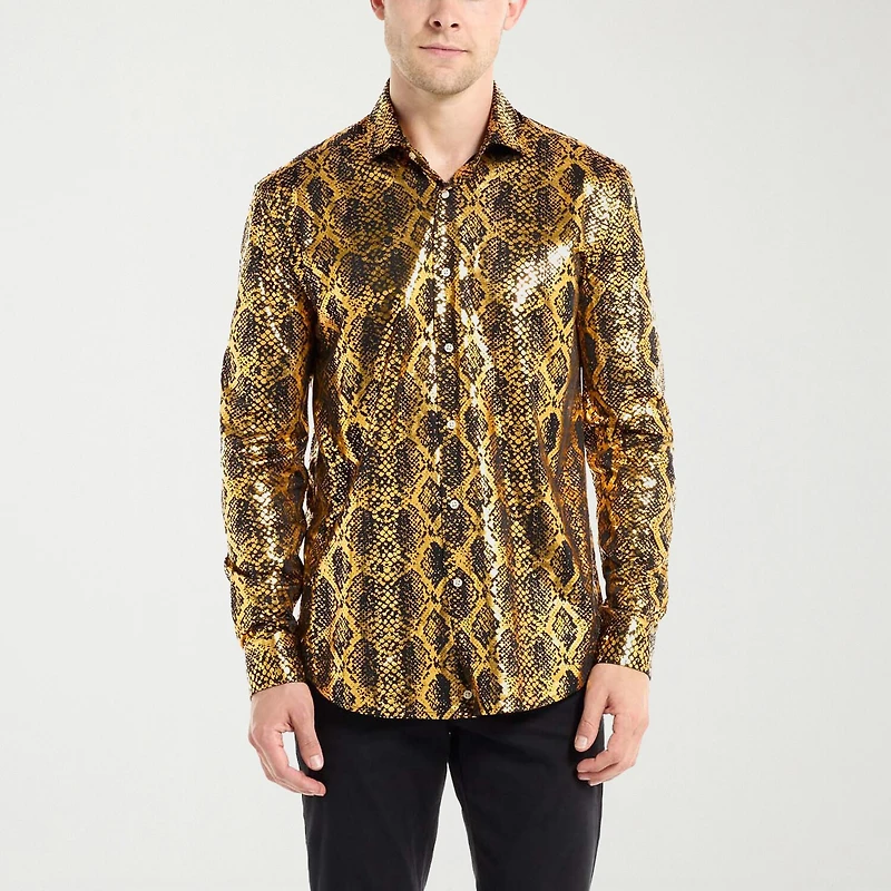 Opposuits Shiny Snake Mens Regular Fit Long Sleeve Dress Shirt