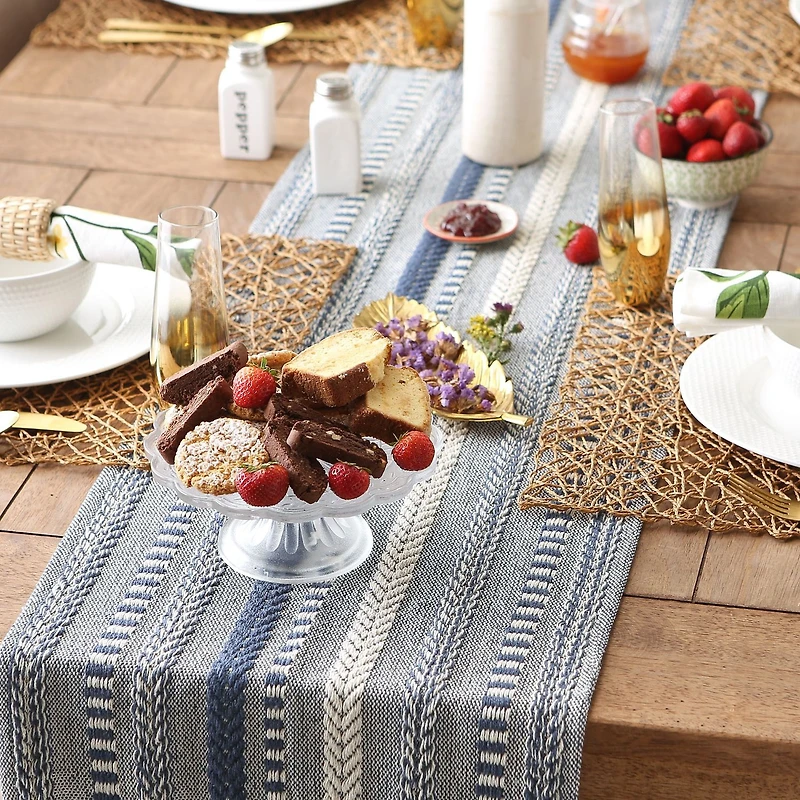 Design Imports French Blue Braided Stripe Table Runner