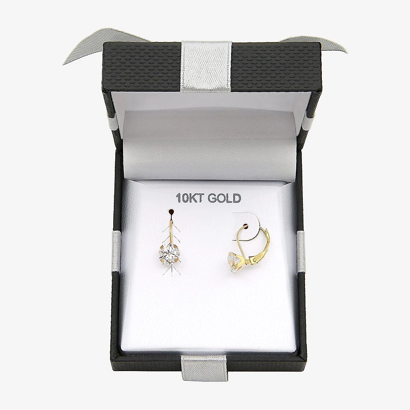 Womens Cubic Zirconia 10K Gold Round Drop Earrings