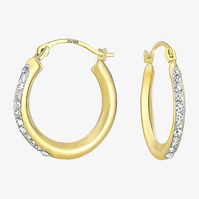 Womens White Crystal 10K Gold 18mm Round Hoop Earrings