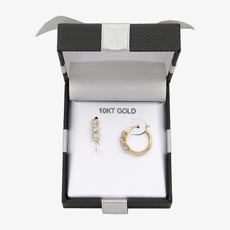 Womens Cubic Zirconia 10K Gold 14mm Round Hoop Earrings
