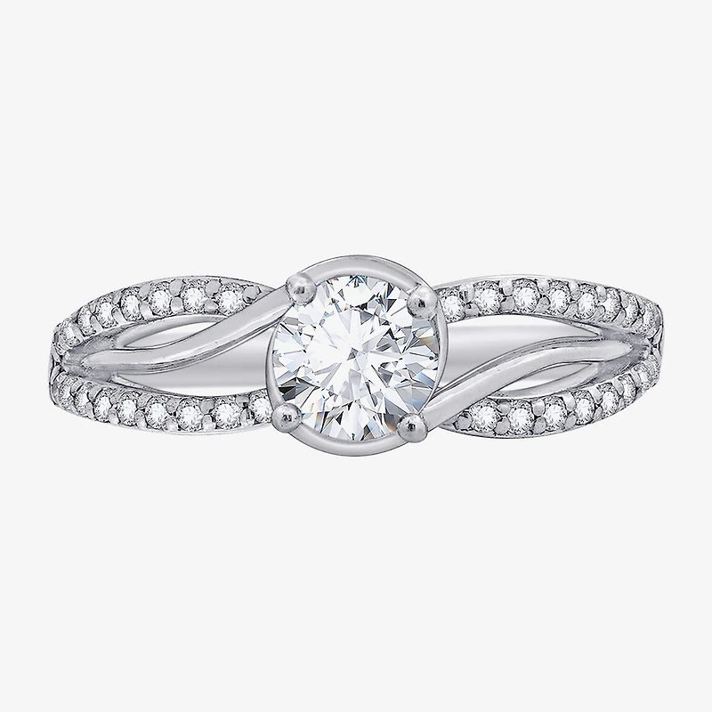 Diamonart Womens Cubic Zirconia Sterling Silver Round Crossover Side Stone Promise Ring