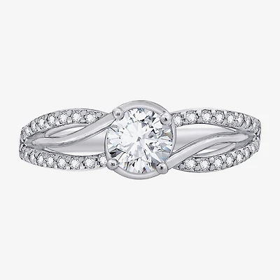Diamonart Womens Cubic Zirconia Sterling Silver Round Crossover Side Stone Promise Ring