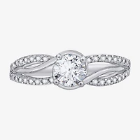 Diamonart Womens Cubic Zirconia Sterling Silver Round Crossover Side Stone Promise Ring