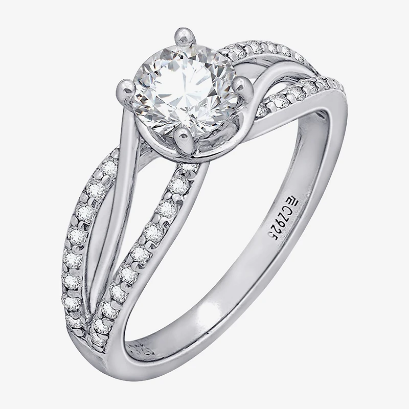 Diamonart Womens Cubic Zirconia Sterling Silver Round Crossover Side Stone Promise Ring