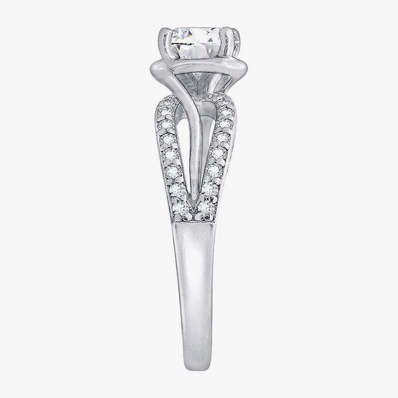 Diamonart Womens Cubic Zirconia Sterling Silver Round Crossover Side Stone Promise Ring