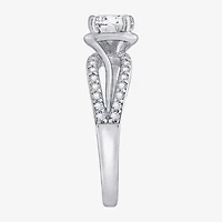Diamonart Womens Cubic Zirconia Sterling Silver Round Crossover Side Stone Promise Ring