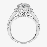 (I / I1) Womens 2 CT. T.W. Lab Grown White Diamond 10K Gold Oval Side Stone Engagement Ring
