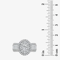 (I / I1) Womens 2 CT. T.W. Lab Grown White Diamond 10K Gold Oval Side Stone Engagement Ring