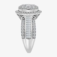 (I / I1) Womens 2 CT. T.W. Lab Grown White Diamond 10K Gold Oval Side Stone Engagement Ring