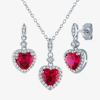 Yes, Please! Womens Lab Created Red Ruby Sterling Silver Heart 2-pc. Jewelry Set