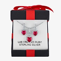 Yes, Please! Womens Lab Created Red Ruby Sterling Silver Heart 2-pc. Jewelry Set