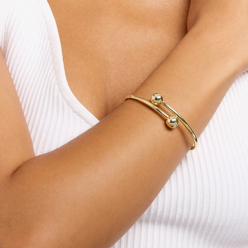 Silver Reflections Bypass Womens 14K Gold Over Brass Cuff Bracelet