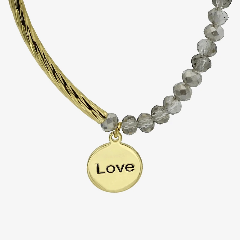 Gold Reflections Love Womens Gray Crystal 14K Gold Over Brass Round Beaded Bracelet