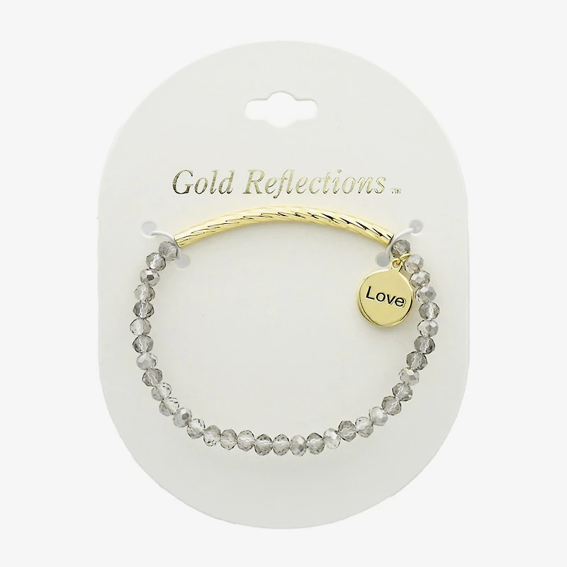 Gold Reflections Love Womens Gray Crystal 14K Gold Over Brass Round Beaded Bracelet