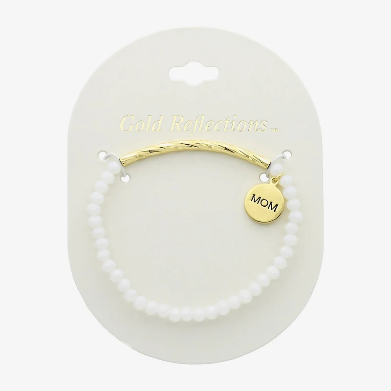Gold Reflections Mom Womens White Crystal 14K Gold Over Brass Round Beaded Bracelet