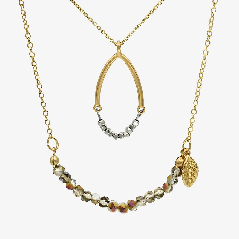 Gold Reflections Womens Brown Crystal 14K Gold Over Brass 2-pc. Necklace Set
