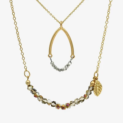 Gold Reflections Womens Brown Crystal 14K Gold Over Brass 2-pc. Necklace Set