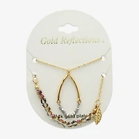 Gold Reflections Womens Brown Crystal 14K Gold Over Brass 2-pc. Necklace Set