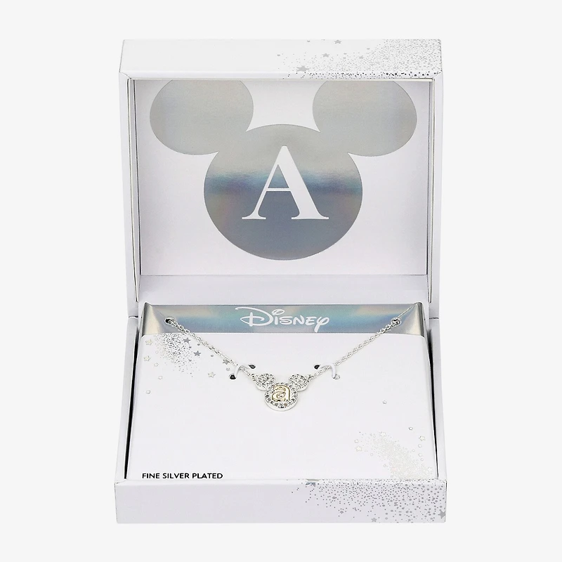 Disney Classics Initial Womens Cubic Zirconia 14K Gold Over Brass Pure Silver 16 Inch Pendant Necklace