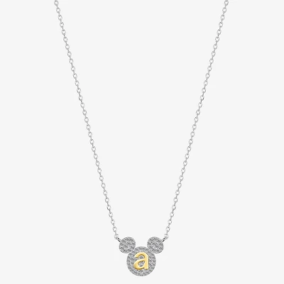 Disney Classics Initial Womens Cubic Zirconia 14K Gold Over Brass Pure Silver 16 Inch Pendant Necklace
