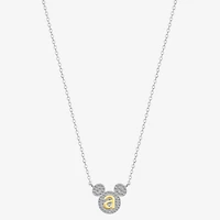 Disney Classics Initial Womens Cubic Zirconia 14K Gold Over Brass Pure Silver 16 Inch Pendant Necklace
