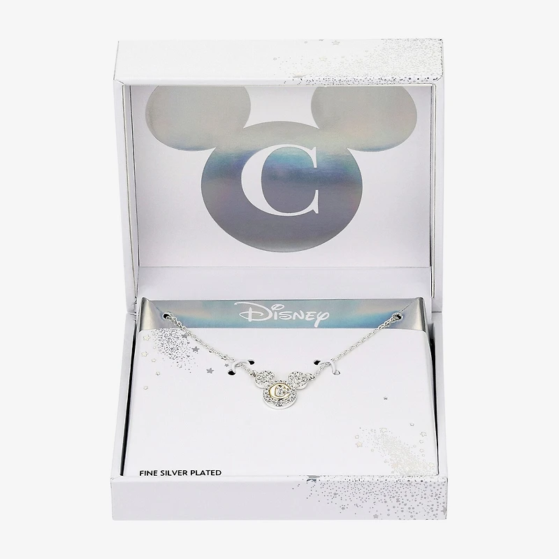 Disney Classics Initial Womens Cubic Zirconia 14K Gold Over Brass Pure Silver 16 Inch Pendant Necklace