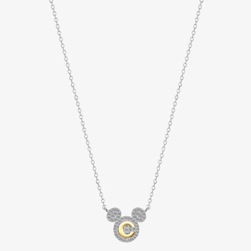 Disney Classics Initial Womens Cubic Zirconia 14K Gold Over Brass Pure Silver 16 Inch Pendant Necklace