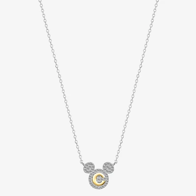 Disney Classics Initial Womens Cubic Zirconia 14K Gold Over Brass Pure Silver 16 Inch Pendant Necklace
