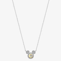 Disney Classics Initial Womens Cubic Zirconia 14K Gold Over Brass Pure Silver 16 Inch Pendant Necklace