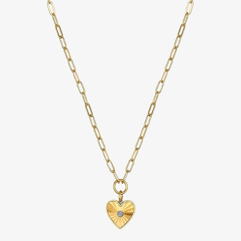 Moda Sport Hypoallergenic Water-Resistant Womens Cubic Zirconia 14K Gold Over Stainless Steel Heart Hypoallergenic 16 Inch Pendant Necklace
