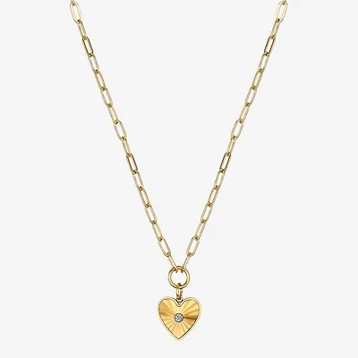 Moda Sport Hypoallergenic Water-Resistant Womens Cubic Zirconia 14K Gold Over Stainless Steel Heart Hypoallergenic 16 Inch Pendant Necklace