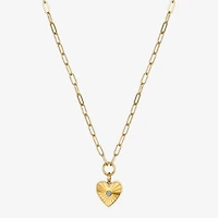 Moda Sport Hypoallergenic Water-Resistant Womens Cubic Zirconia 14K Gold Over Stainless Steel Heart Hypoallergenic 16 Inch Pendant Necklace