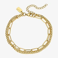 Moda Sport Hypoallergenic Water-Resistant Womens 14K Gold Over Stainless Steel Semisolid Link Hypoallergenic Chain Bracelet