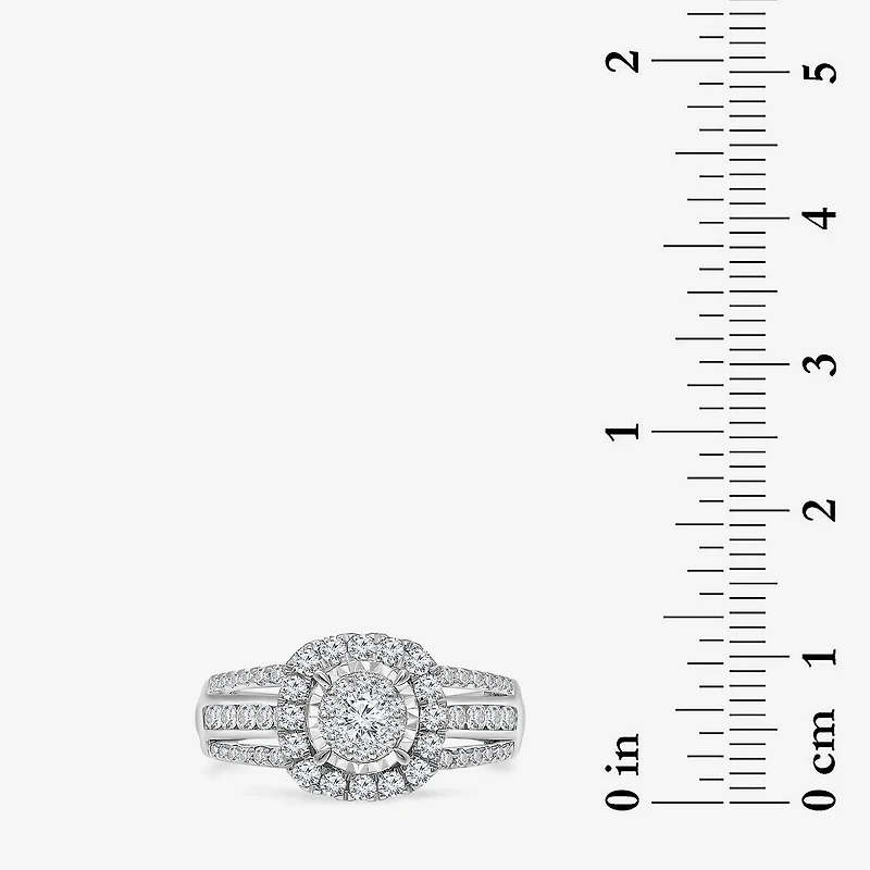 (I / SI2) Womens 1 CT. T.W. Lab Grown White Diamond 10K or 14K Gold Cushion Side Stone Halo Engagement Ring